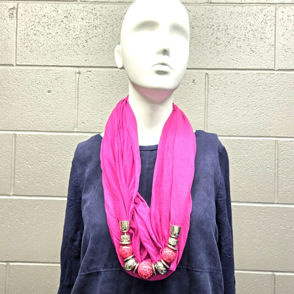Fuschia Infinity scarf with beaded embellishments